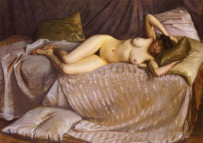 Donna nuda sdraiata su un divano da Gustave Caillebotte